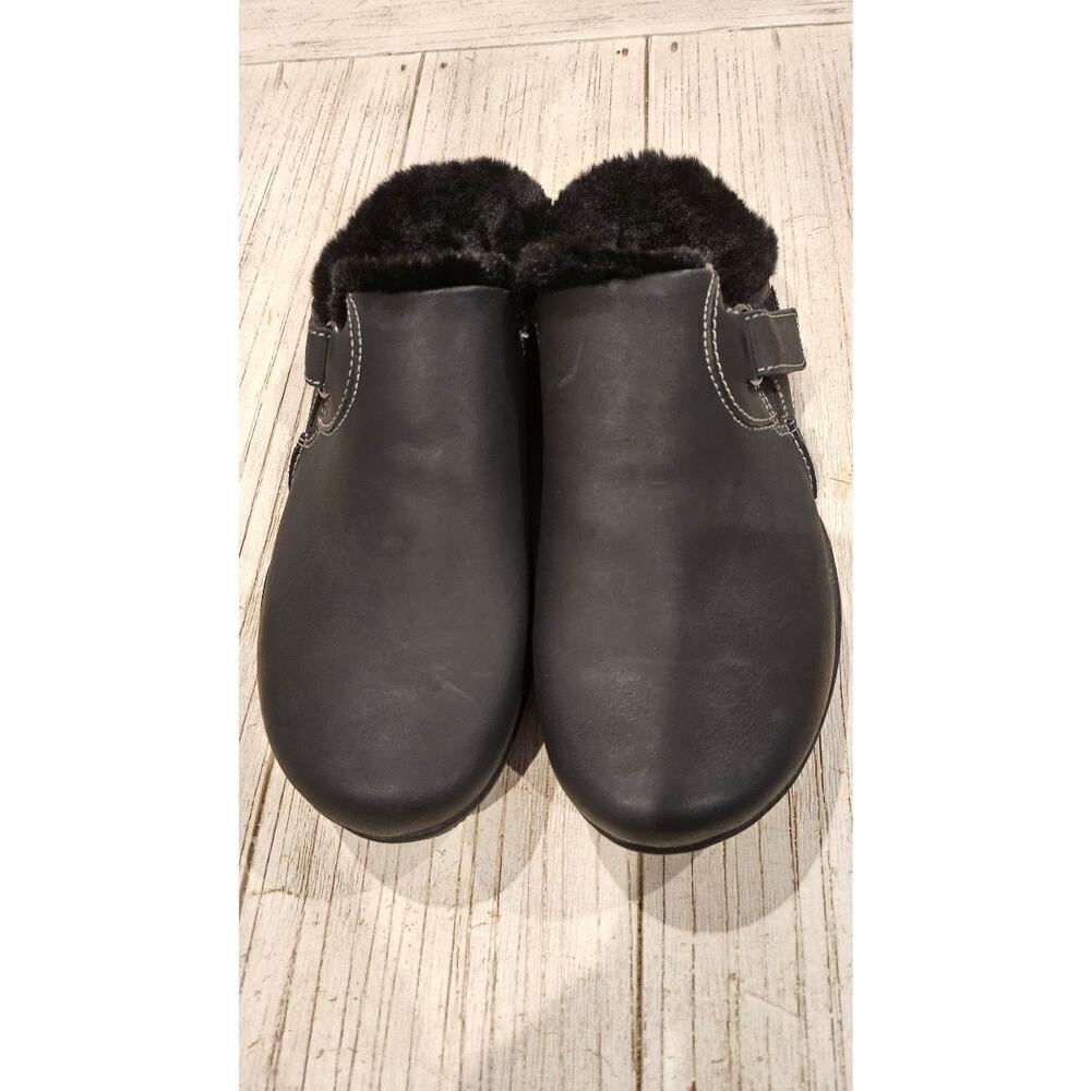 Clarks Women's Roseville Clog Black Leather Size 7M Casual Slip On Shoes
